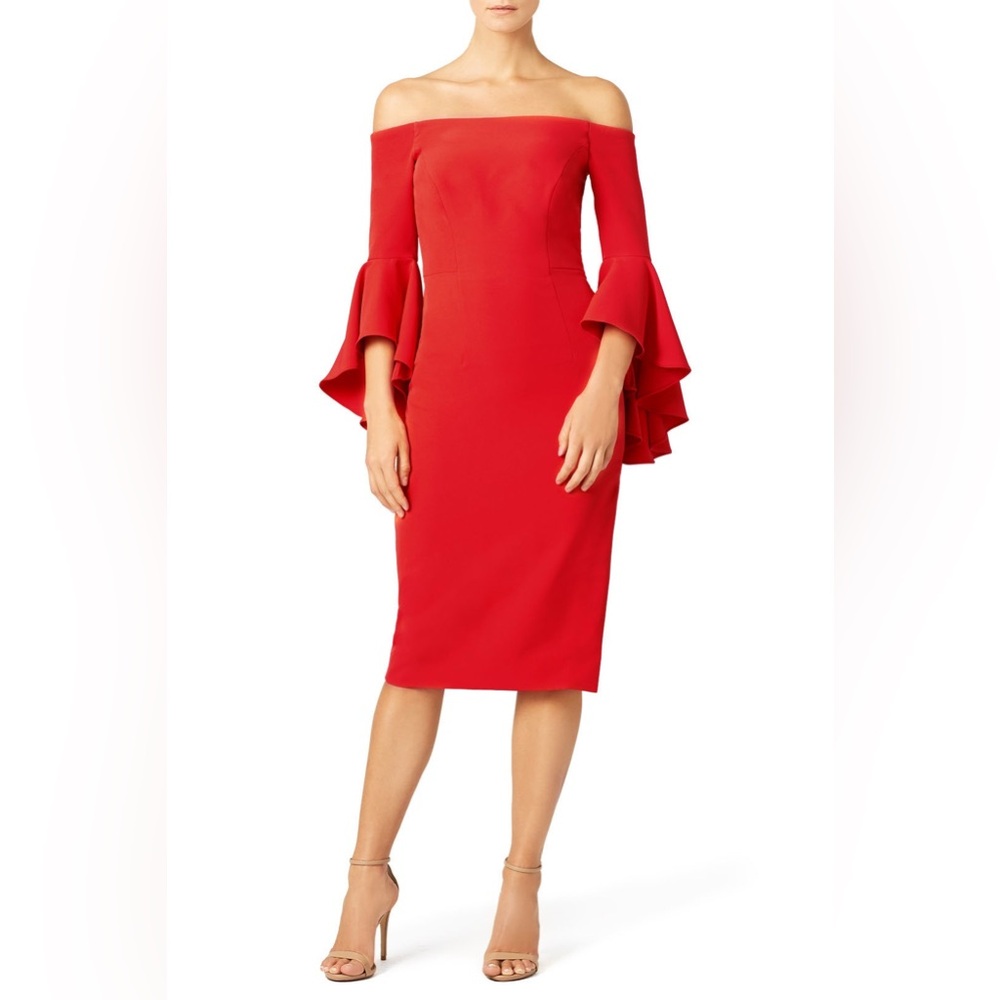 Milly Selena off shoulder red trumpet sleeve cocktail dress size 4